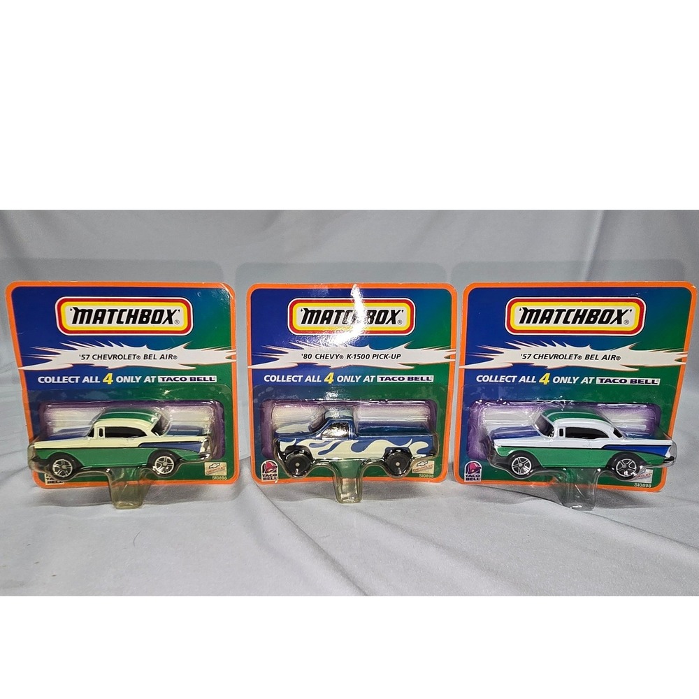 Matchbox TacoBell 1999 Chevy Set 57 Bel Air 80 K-1500 Pick-Up 3pc Vintage Sealed